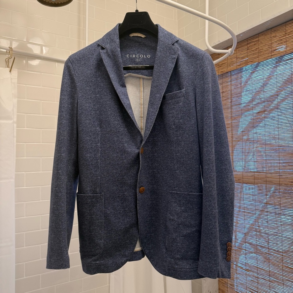 Circolo Blue Herringbone Blazer